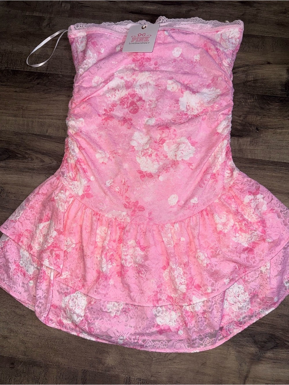 VS PINK x LoveShackFancy Strapless Lace Mini Dress Pink Floral S Capsule - Picture 5 of 9